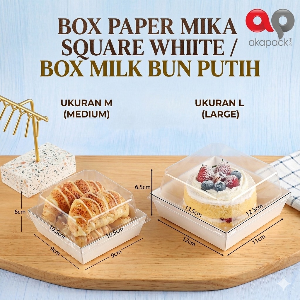 Box Paper Mika Square White M / Box Milk Bun — Kemasan Papper Box Kraft, Ivory, Corrugated · grosir kemasan Akapack
