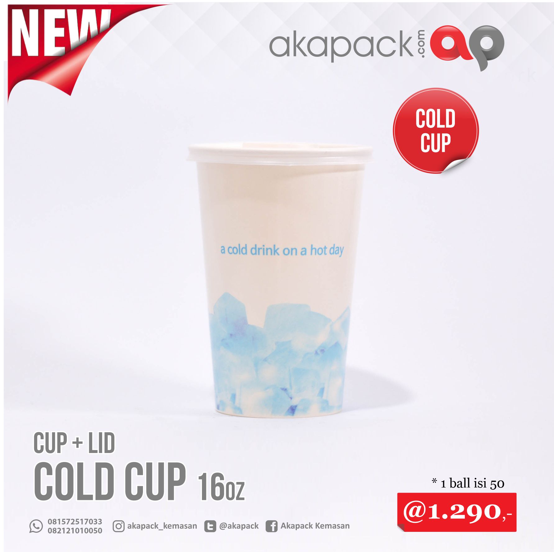 Cold Cup Desain Ace 16oz — Gelas Papper Cup · grosir kemasan Akapack