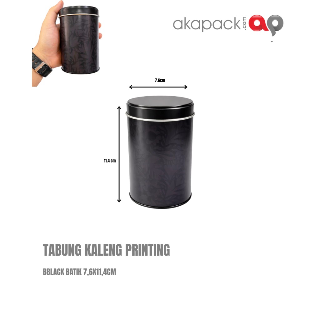Tabung kaleng Printing black Batik 7,6x11,4cm — Kemasan Kaleng · grosir kemasan Akapack