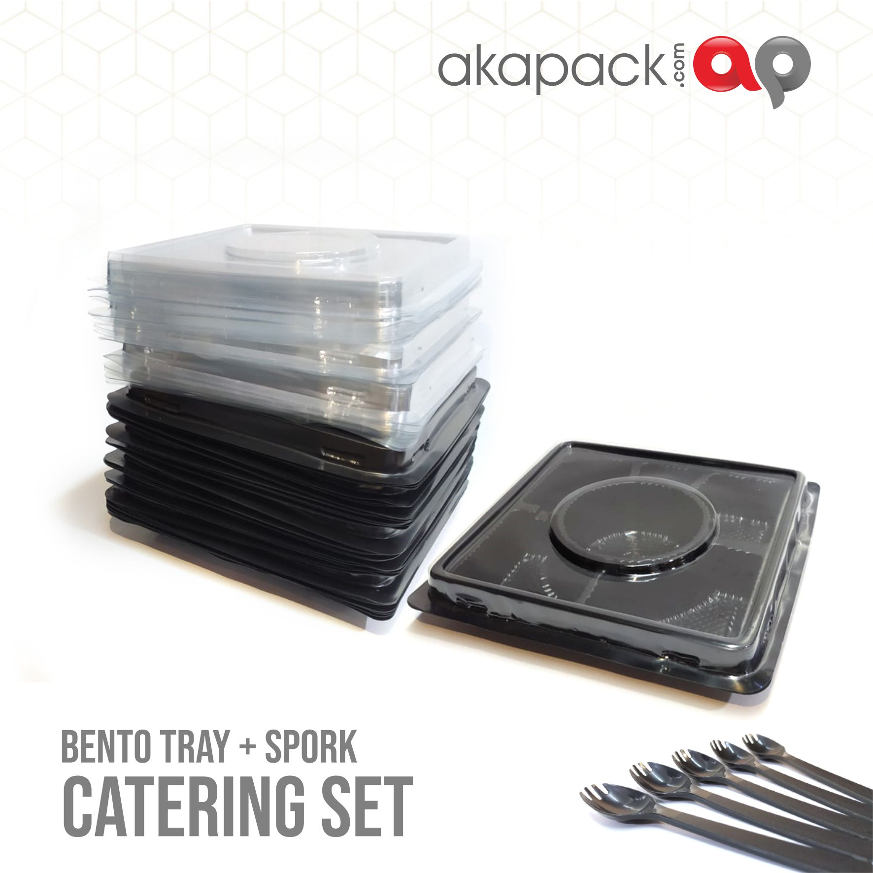 Tray Bento Plastik Bulat Pb 2 In 1 Hitam Putih Free Sendok Garpu Isi 50Pcs — Bento Kotak Makan · grosir kemasan Akapack