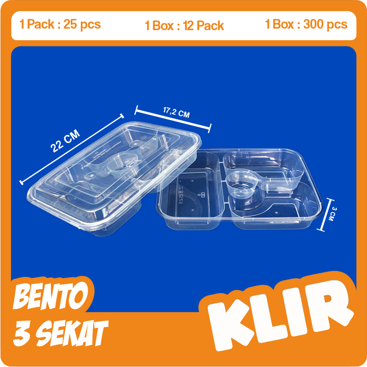 KLIR Bento 3 Sekat — Bento Kotak Makan · grosir kemasan Akapack