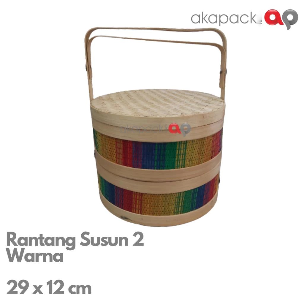 Rantang Susun 2 Warna Samak 30Cm Bambu — Anyaman Bambu · grosir kemasan Akapack