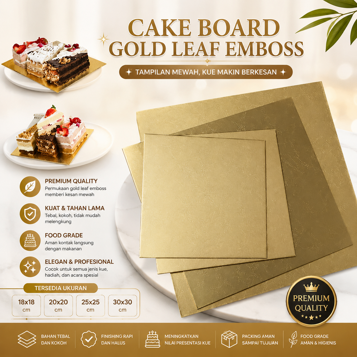 Cake Board Gold Uk 20 — Aneka Tray Plastik, Puding, Cake, Telur, & Mochi · grosir kemasan Akapack