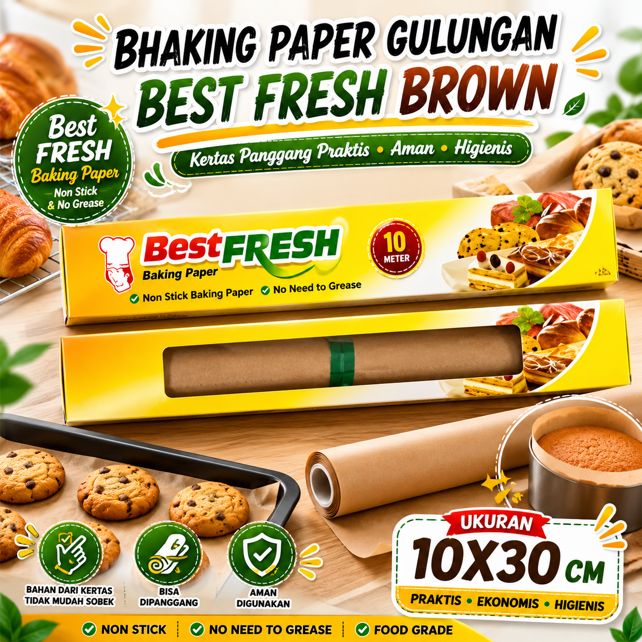 Baking Papper T3010 White 30Cm X 10M — Kitchen Set · grosir kemasan Akapack