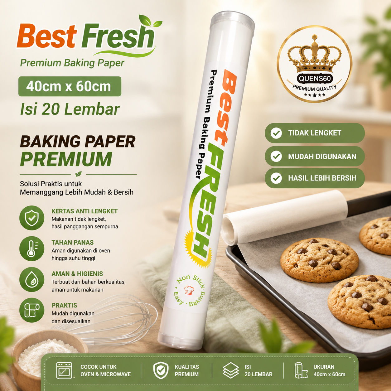 Baking Papper Tube 40Cm X 60Cm Isi 20Pc — Kitchen Set · grosir kemasan Akapack