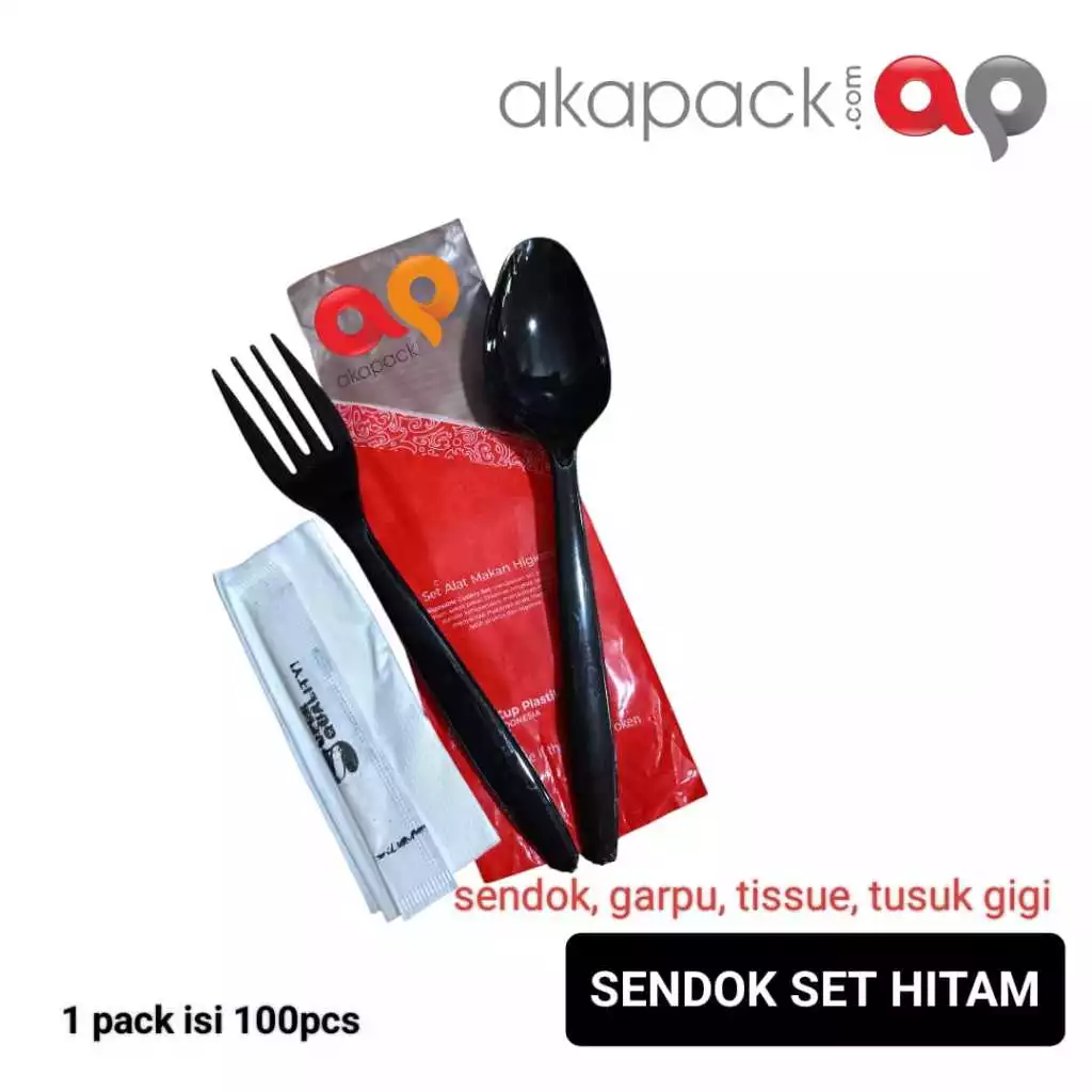 CCP Sendok Set Hitam (Sendok,Garpu,tisu,Tusuk Gigi) — Aneka Sendok, Garpu,sedotan, Sumpit, & Pisau Plastik · grosir kemasan Akapack