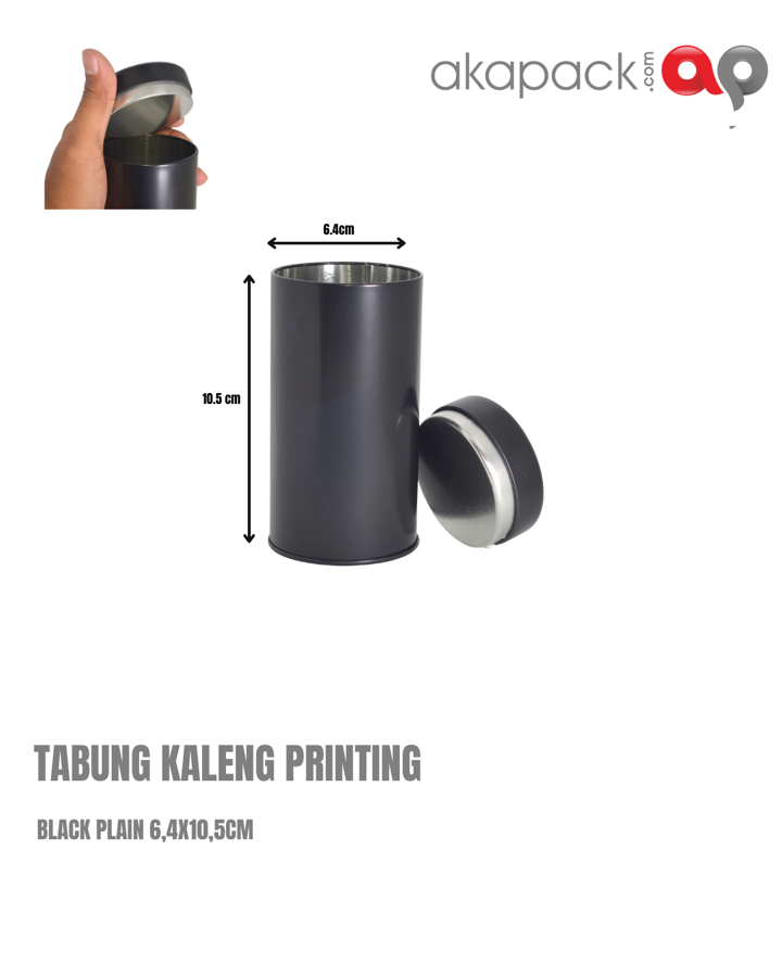Tabung Kaleng Printing Black Plain 6,4x10,5cm — Kemasan Kaleng · grosir kemasan Akapack