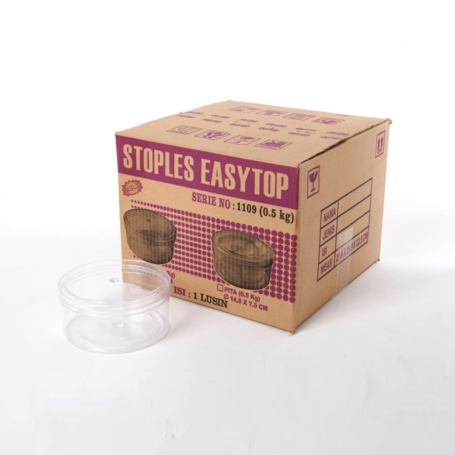 Easytop 1109 Bulat Polos 500Gr Isi 12Pcs — Toples Kue Kering / Cookies · grosir kemasan Akapack