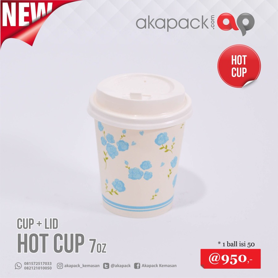 HOT CUP 7 OZ BLUE ROSE — Gelas Papper Cup · grosir kemasan Akapack