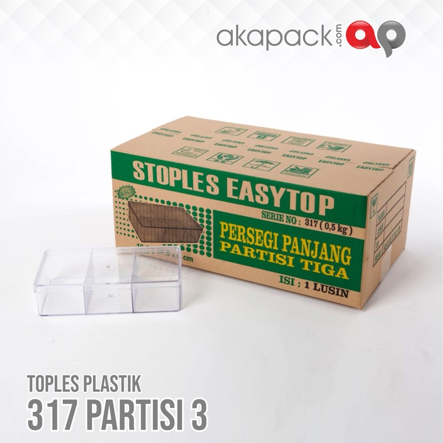 Easytop 317 Sekat 3 500Gr Isi 12Pcs — Toples Kue Kering / Cookies · grosir kemasan Akapack